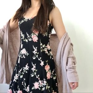 F21 Black Floral Skater Dress